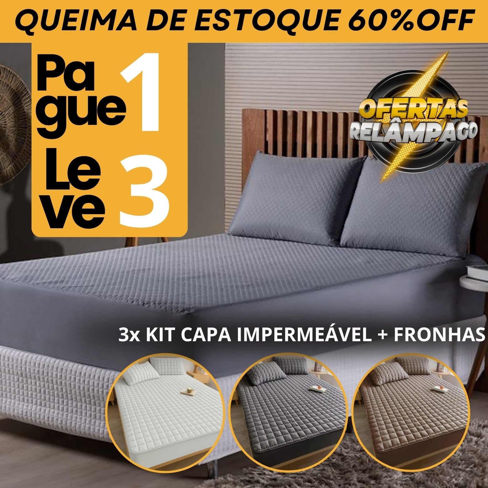 [COMPRE 1, LEVE 3] Hydra Soft™ - Jogo de Cama Impermeável Premium – Capa + 2 Fronhas