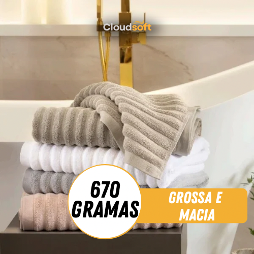 CloudSoft™ – Toalha Premium Algodão Turco | Kit 6 Banhão + 4 Rosto (BRINDE)