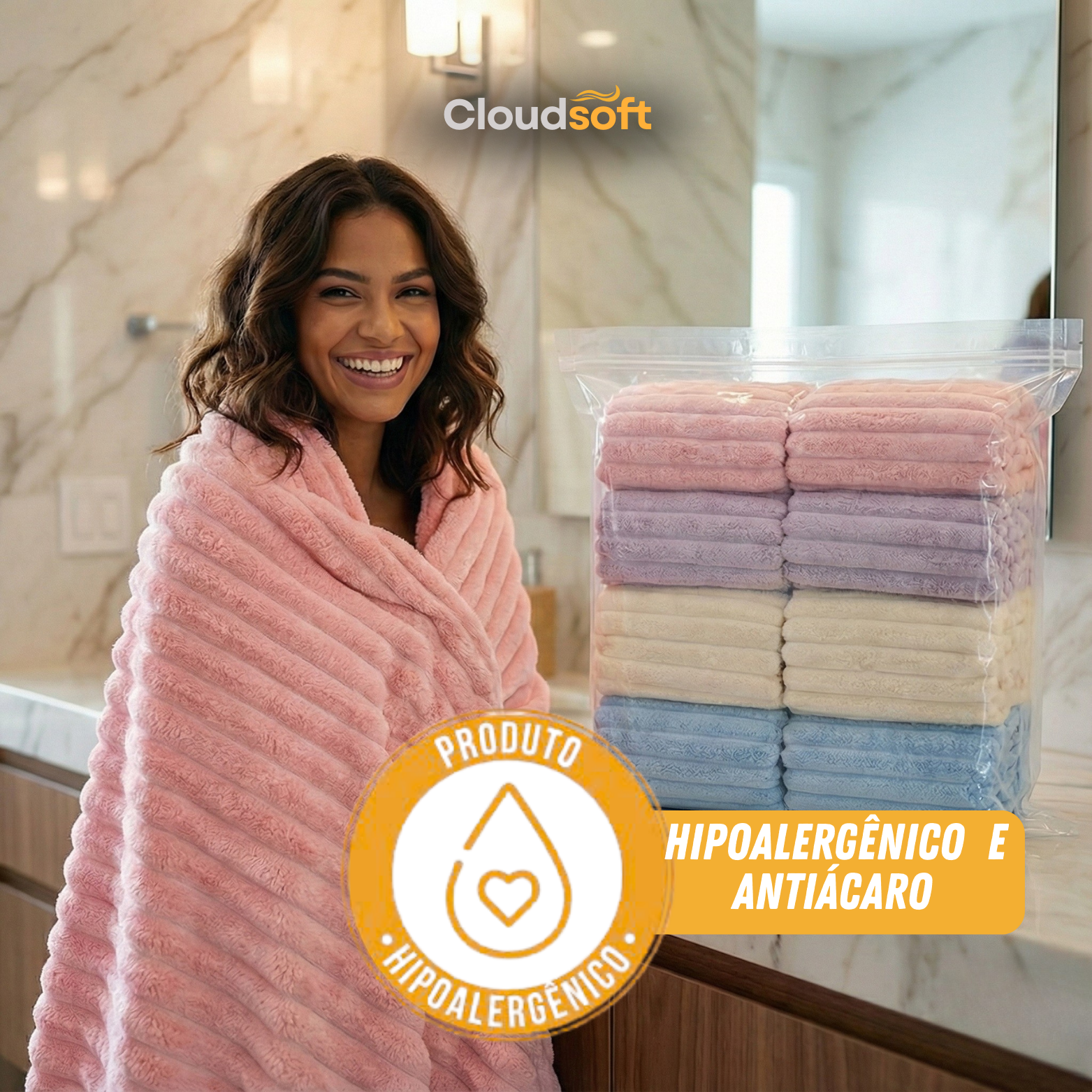 CloudSoft© – Toalha Premium Algodão Turco | Kit 10 Banhão + 10 Rosto (BRINDE)